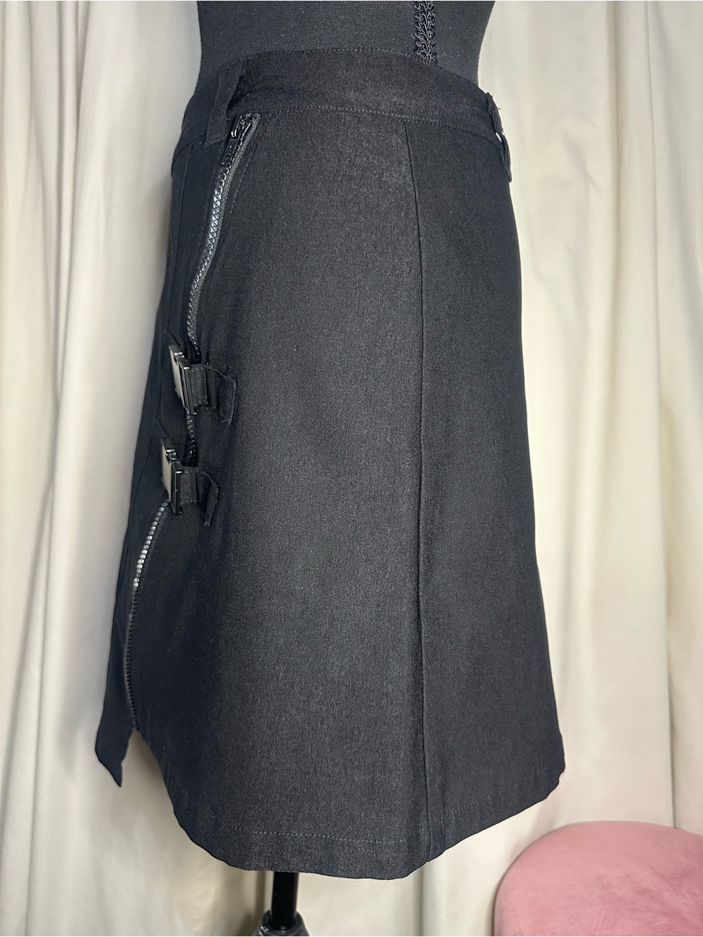Killstar Black Asymmetrical Skirt with Buckle and Zipper Detail - Picture 4 of 5